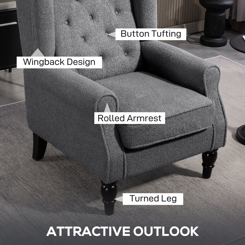HOMCOM Accent Chair Wingback Armchair Retro Tufted Club Wood Fabric