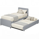 HOMCOM 90 x 190 cm Upholstered Single Bed, Pull Out Trundle Bed, Light Grey