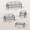 Outsunny Aluminium Garden Furniture Sofa Set With Olefin Cushions, Dark Grey