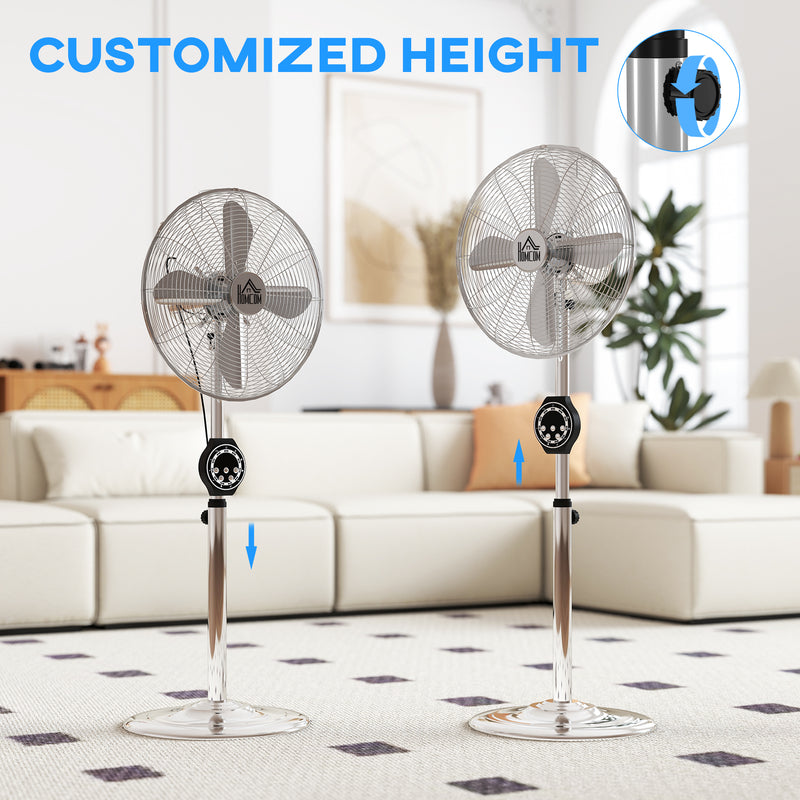 HOMCOM Metal Pedestal Fan with Oscillating, Adjustable Height, Timer