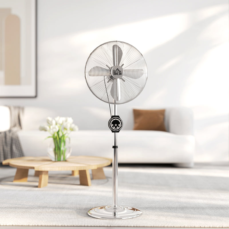 HOMCOM Metal Pedestal Fan with Oscillating, Adjustable Height, Timer