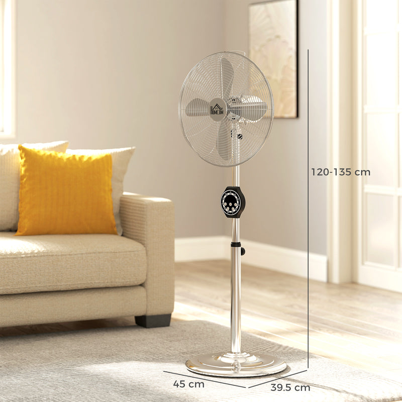 HOMCOM Metal Pedestal Fan with Oscillating, Adjustable Height, Timer