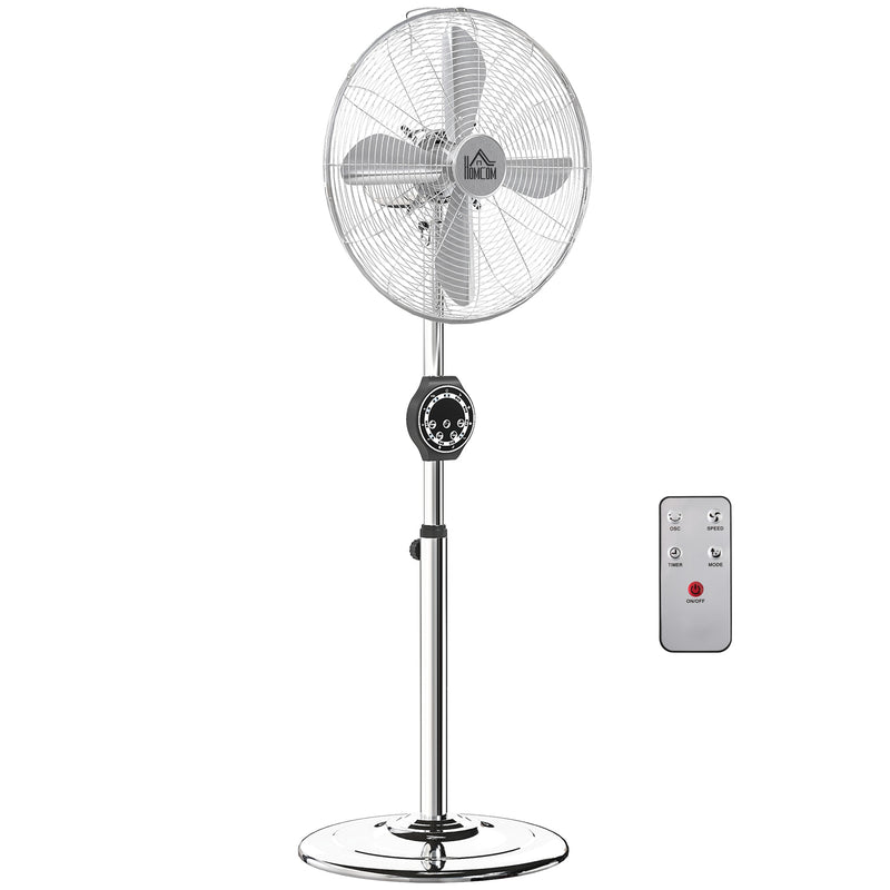 HOMCOM Metal Pedestal Fan with Oscillating, Adjustable Height, Timer