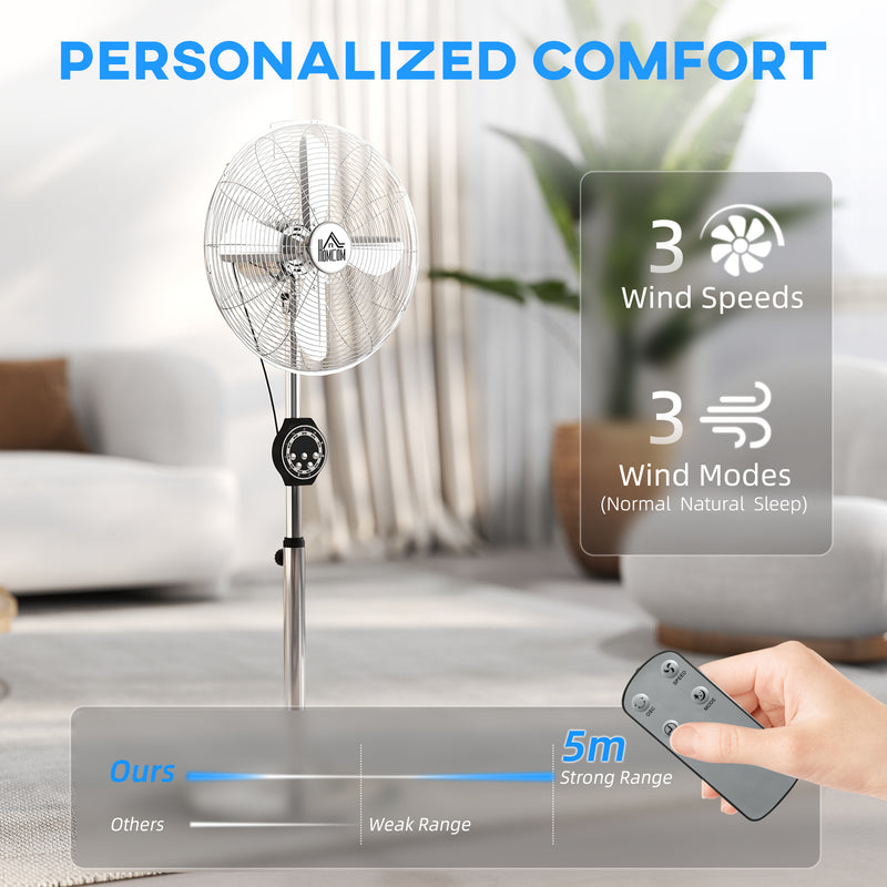 HOMCOM Metal Pedestal Fan with Oscillating, Adjustable Height, Timer