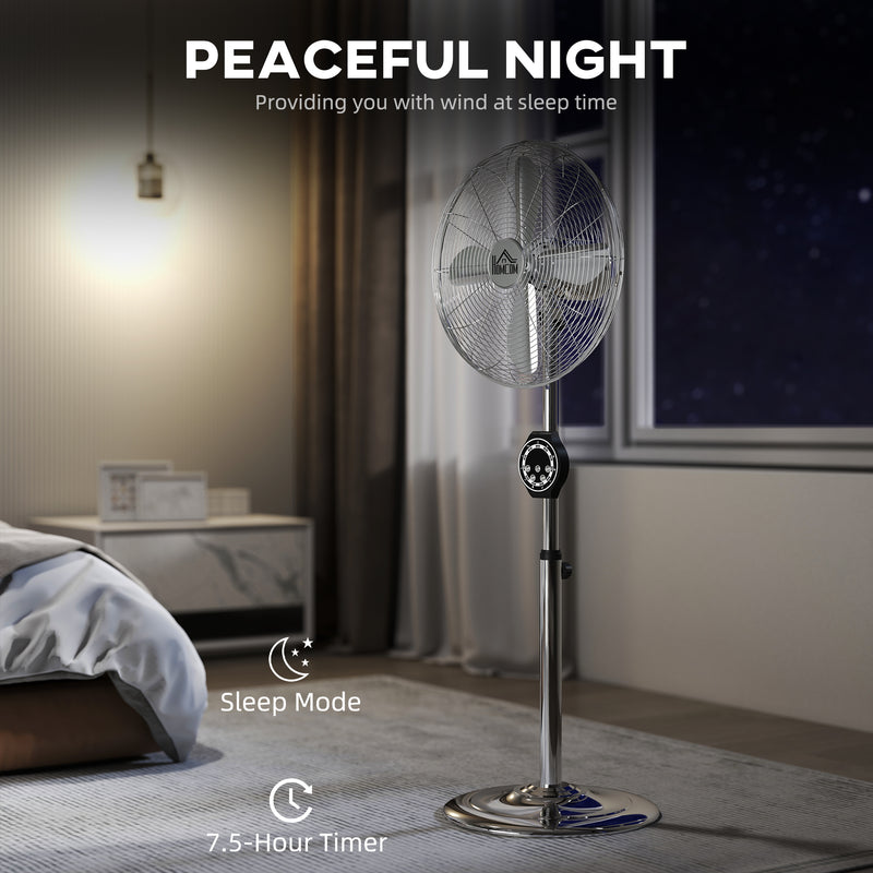 HOMCOM Metal Pedestal Fan with Oscillating, Adjustable Height, Timer