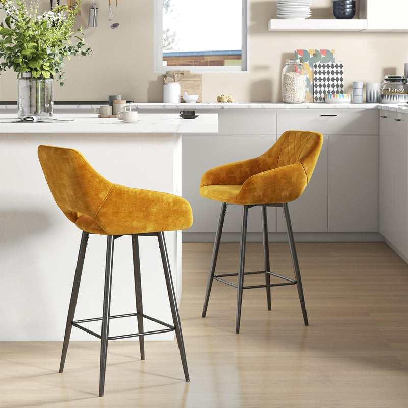 HOMCOM Bar Stools Set Of 2, Velvet-Touch Fabric Counter Height Bar Chairs Pink