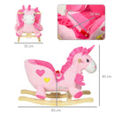 HOMCOM Rocking Horse Plush Ride On Unicorn With Songs, Seat Belt, Pink