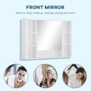 Kleankin Bathroom Cabinet Wall Mount Storage Organiser Mirror Shelves White