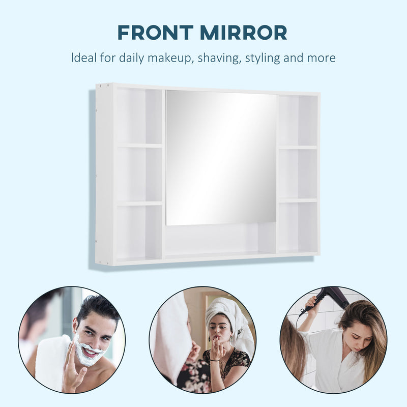 kleankin Bathroom Cabinet Wall Mount Storage organiser Mirror Shelves White