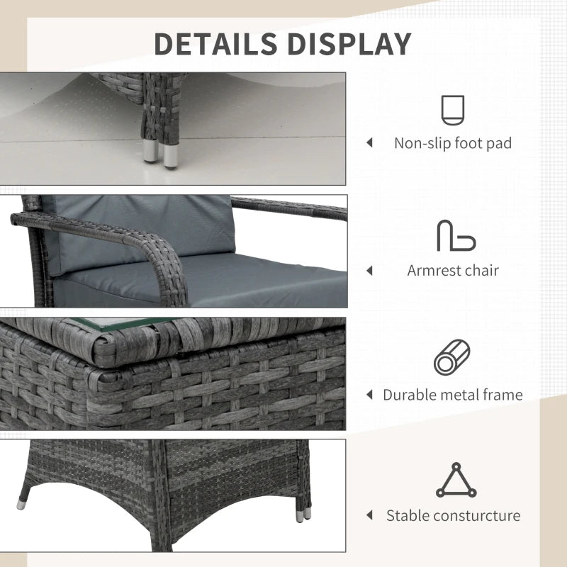 Outsunny Rattan 2 Seater Table & Chair Set - Grey