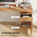 HOMCOM Computer Desk, Writing Table with Cabinet and Drawer, Natural