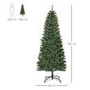 HOMCOM 6FT Prelit Artificial Pencil Christmas Tree with Warm White LED Light, Red Berry, Green