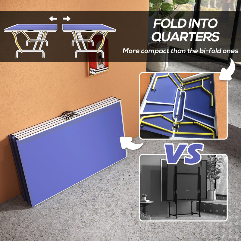 SPORTNOW 9FT Foldable Table Tennis Table with Cover, Net, Paddles, Balls - Blue