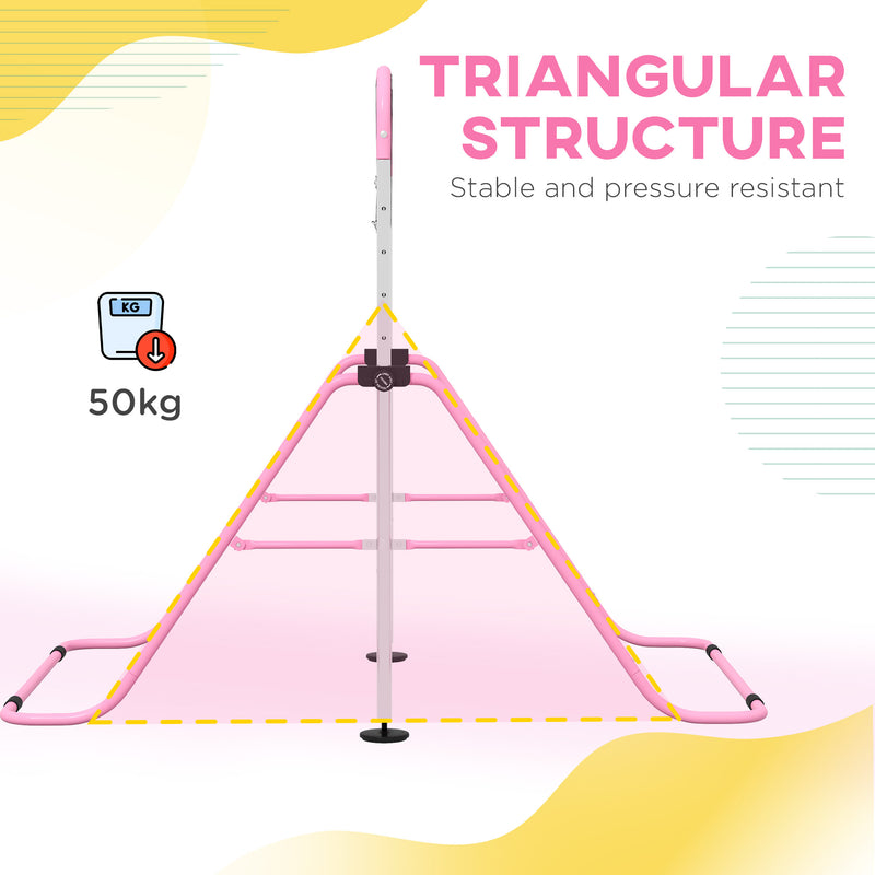 HOMCOM Adjustable Height Foldable Kids Gymnastics Bar with Non-Slip Mats, Pink