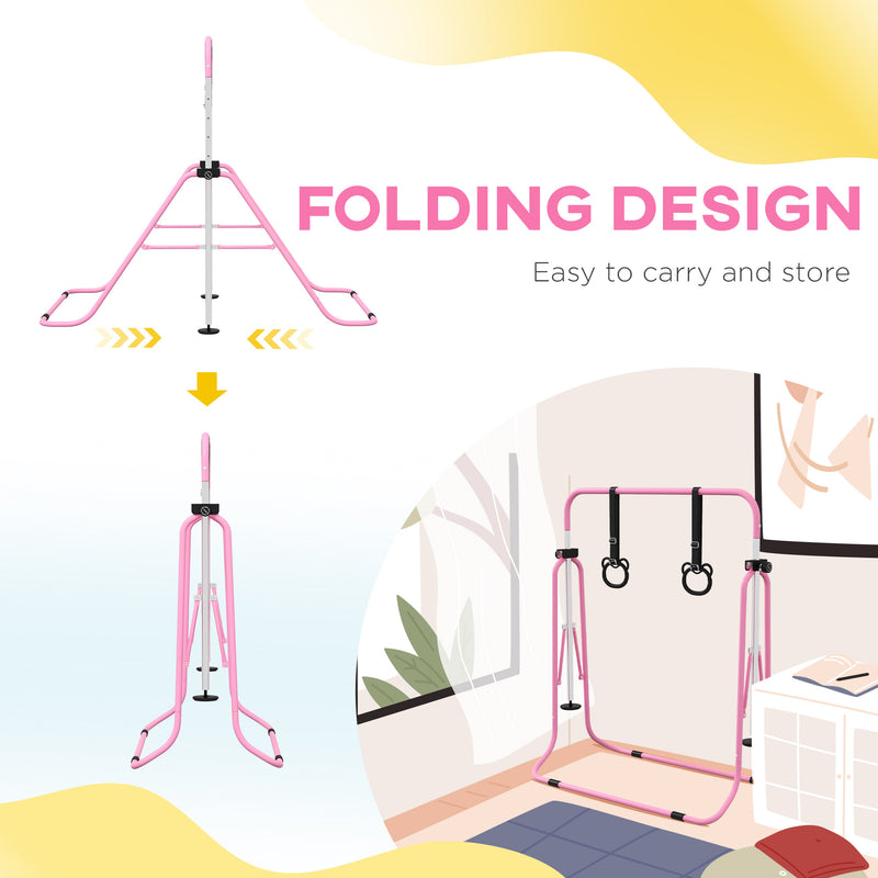 HOMCOM Adjustable Height Foldable Kids Gymnastics Bar with Non-Slip Mats, Pink