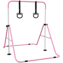 HOMCOM Adjustable Height Foldable Kids Gymnastics Bar With Non-Slip Mats, Pink