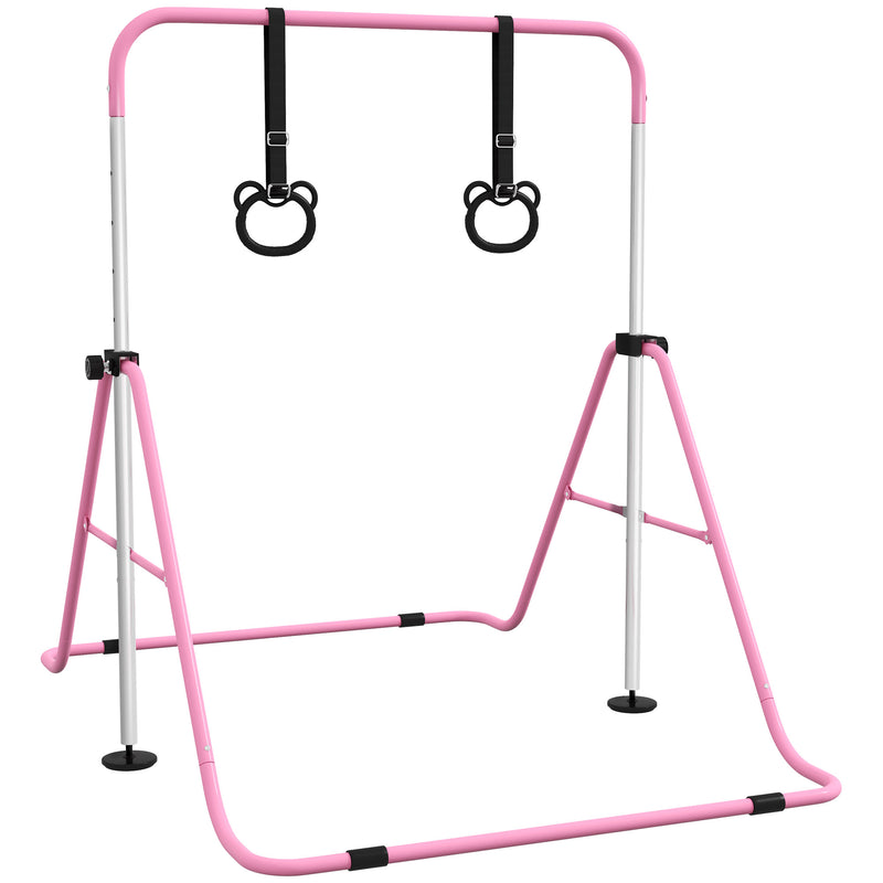 HOMCOM Adjustable Height Foldable Kids Gymnastics Bar with Non-Slip Mats, Pink
