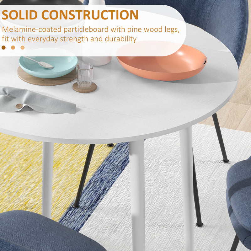 HOMCOM Foldable Dining Table, Round Drop Leaf Table With Wood Legs