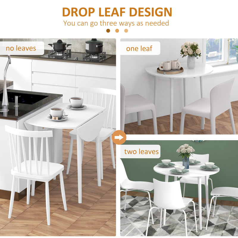 HOMCOM Foldable Dining Table, Round Drop Leaf Table With Wood Legs