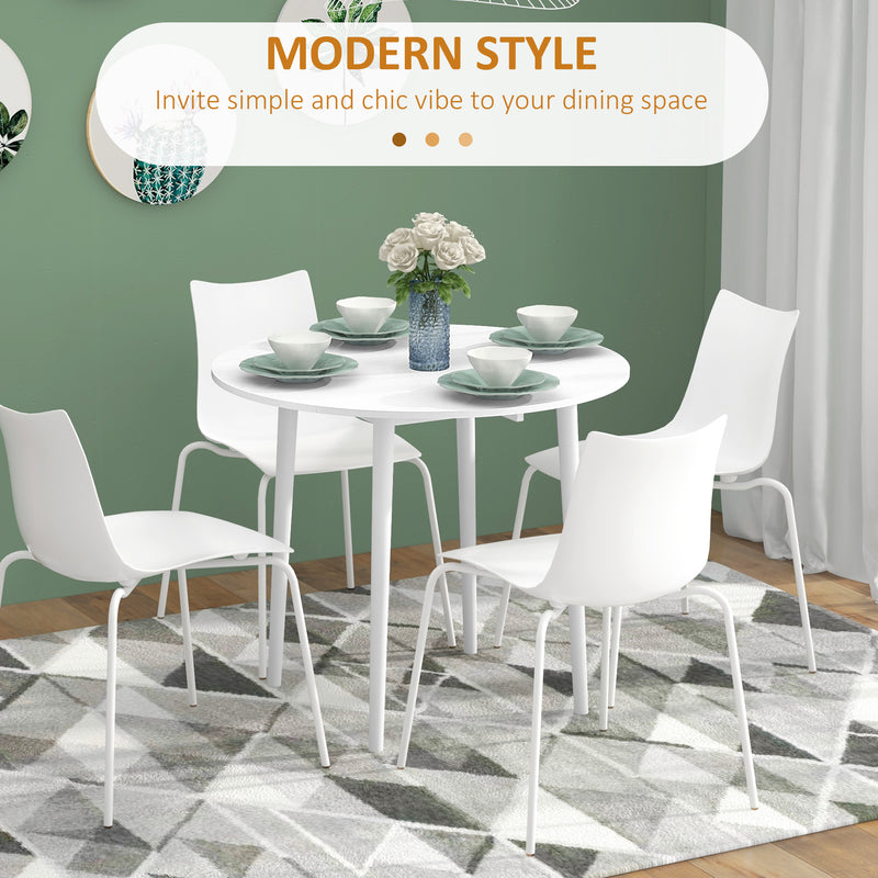 HOMCOM Foldable Dining Table, Round Drop Leaf Table With Wood Legs