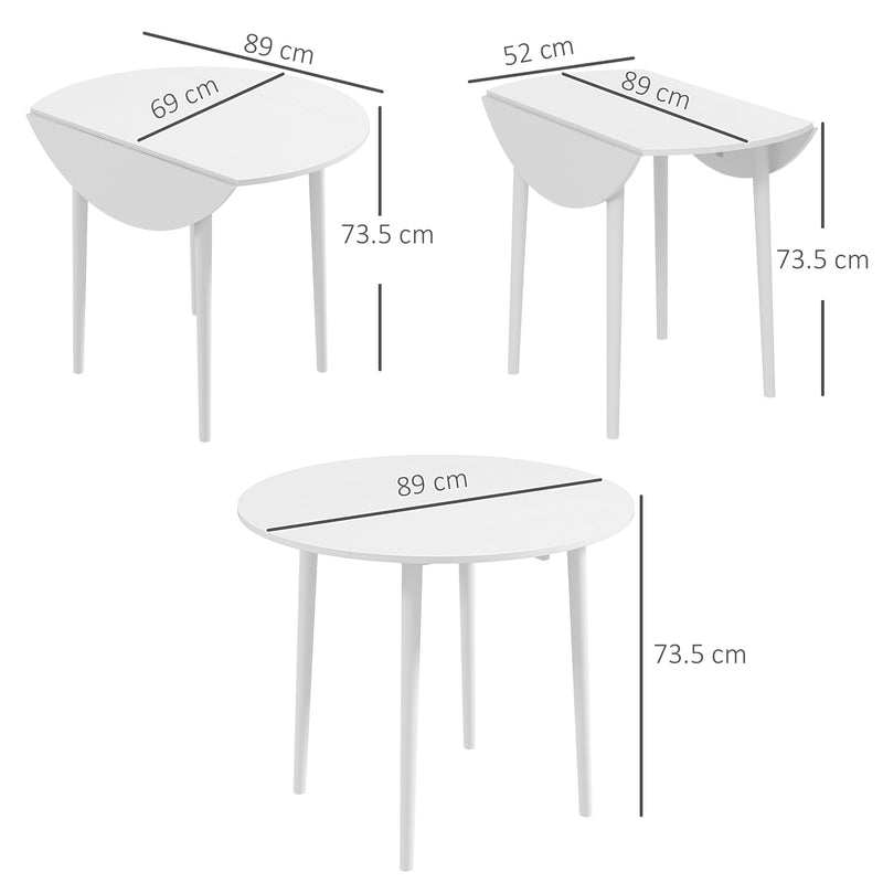 HOMCOM Foldable Dining Table, Round Drop Leaf Table With Wood Legs