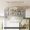 HOMCOM Vintage Ceiling Light With Dual Crystal And Smoke Glass Shade, Gold