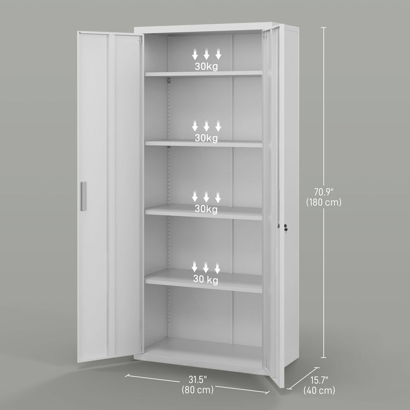 HOMCOM Lockable Metal Cabinet with 2 Doors, File Cabinet for Home Office, White