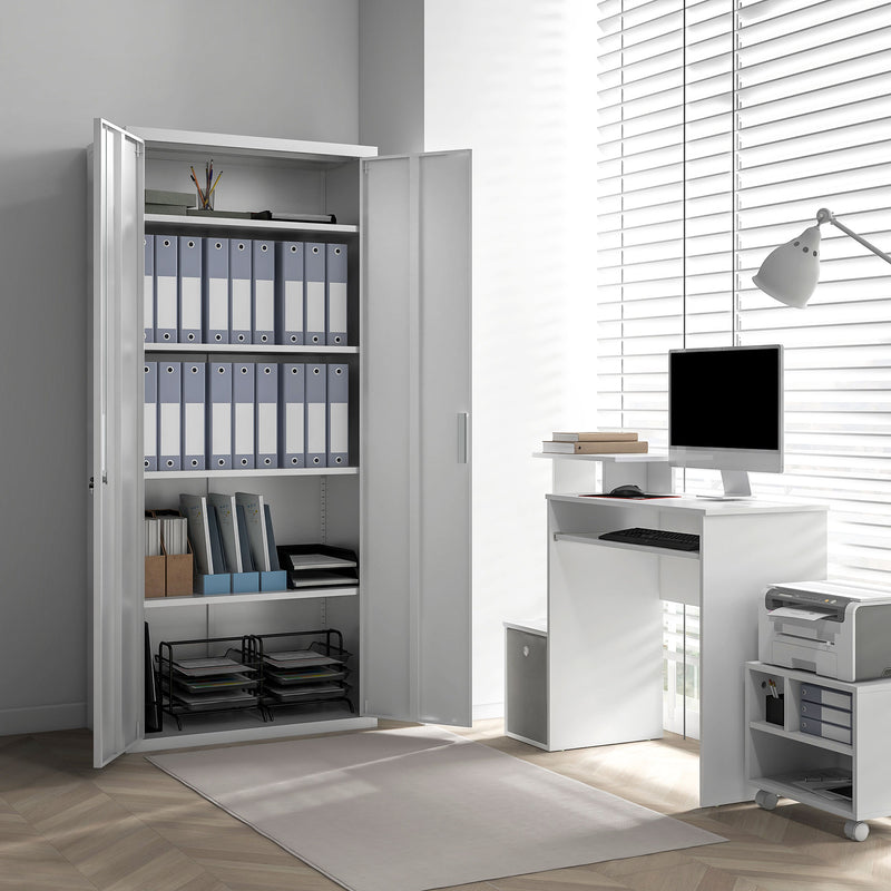 HOMCOM Lockable Metal Cabinet with 2 Doors, File Cabinet for Home Office, White