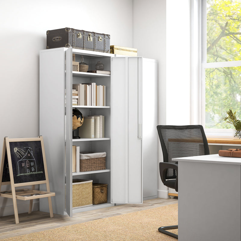 HOMCOM Lockable Metal Cabinet with 2 Doors, File Cabinet for Home Office, White