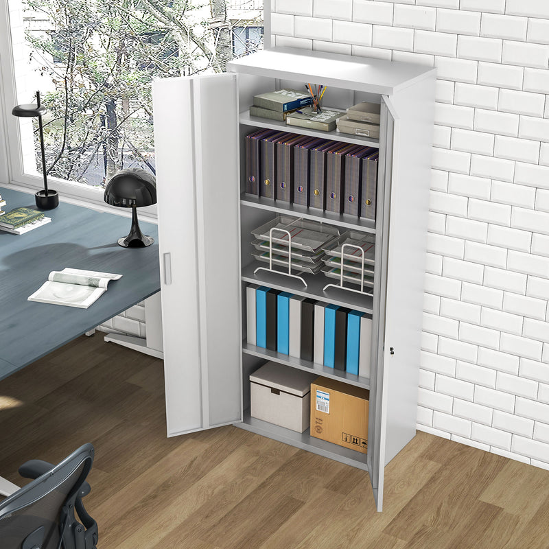 HOMCOM Lockable Metal Cabinet with 2 Doors, File Cabinet for Home Office, White