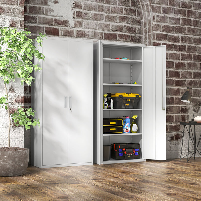 HOMCOM Lockable Metal Cabinet with 2 Doors, File Cabinet for Home Office, White