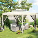 Outsunny 3 x 3 m Gazebo, Netting Party Tent w/ Double Tier Roof, Beige