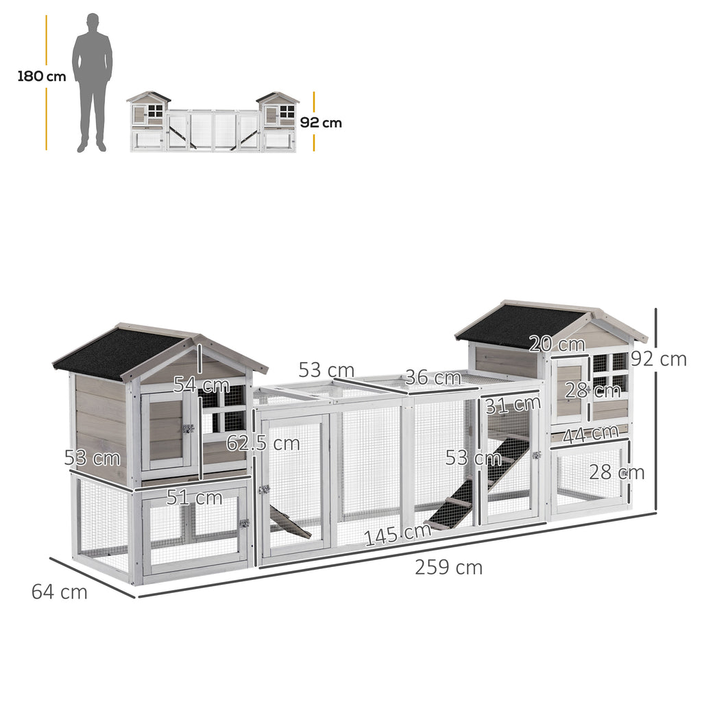 One Rabbit Hutch PawHut 2-In-1 Rabbit Hutch w/ Double House, Run Box, Slide-Out Tray, R