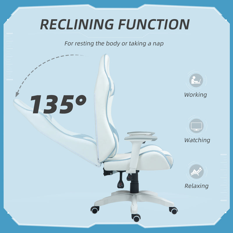HOMCOM Gaming Chair For Adults Faux Leather Computer Chair W/ 3D Armrests - Pink/Blue