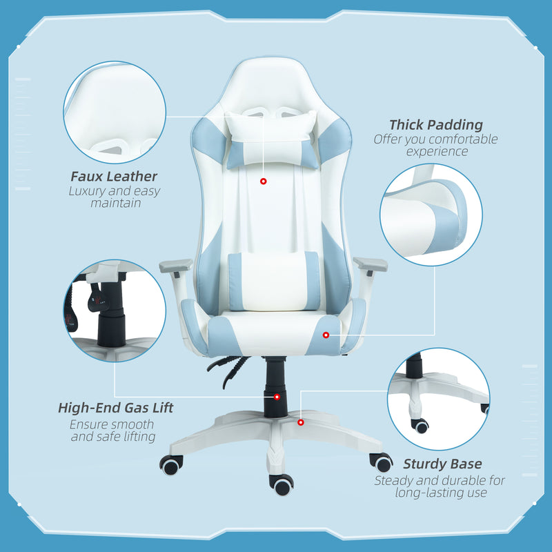 HOMCOM Gaming Chair For Adults Faux Leather Computer Chair W/ 3D Armrests - Pink/Blue