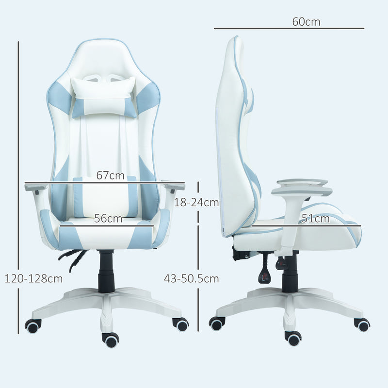 HOMCOM Gaming Chair For Adults Faux Leather Computer Chair W/ 3D Armrests - Pink/Blue