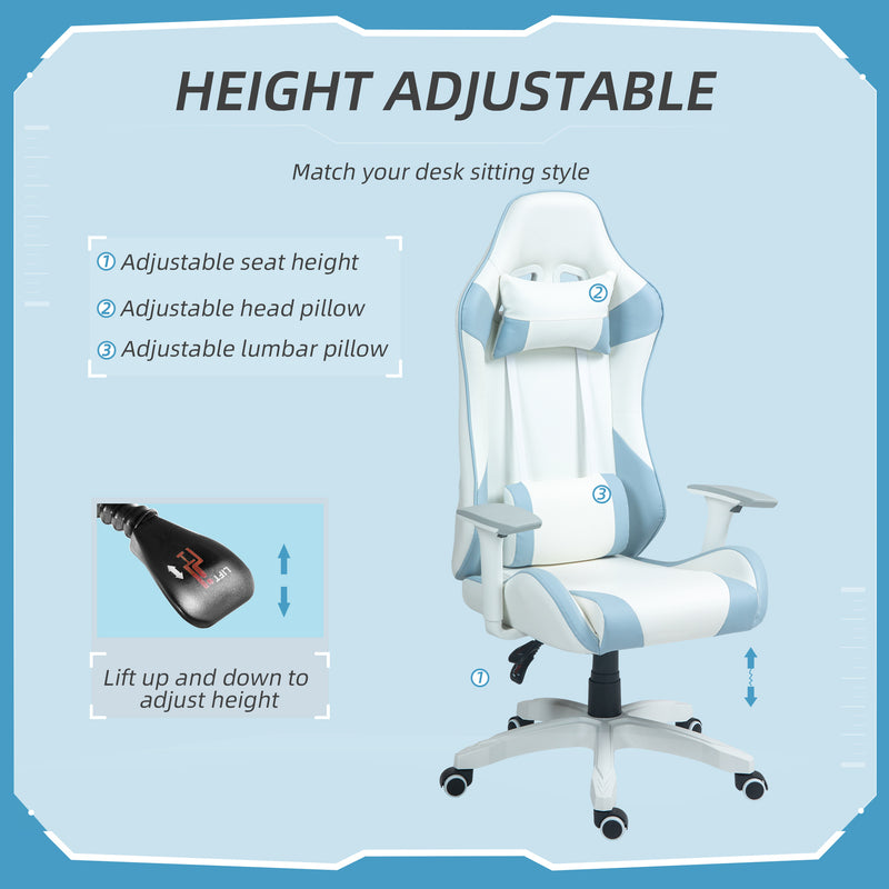 HOMCOM Gaming Chair For Adults Faux Leather Computer Chair W/ 3D Armrests - Pink/Blue
