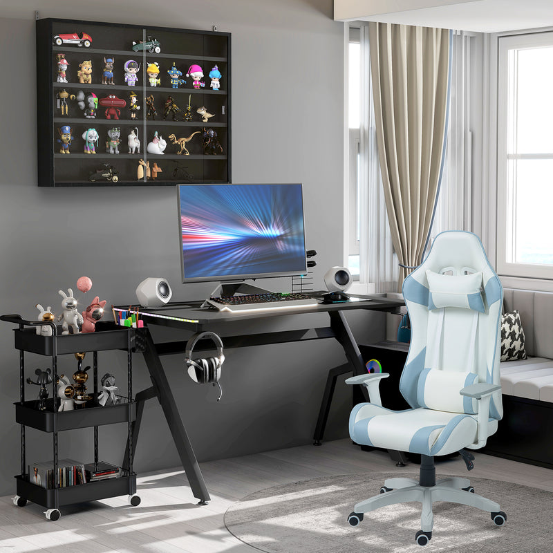 HOMCOM Gaming Chair For Adults Faux Leather Computer Chair W/ 3D Armrests - Pink/Blue