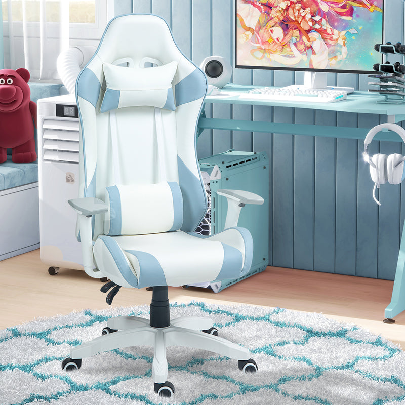 HOMCOM Gaming Chair For Adults Faux Leather Computer Chair W/ 3D Armrests - Pink/Blue