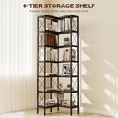 HOMCOM L-Shaped Bookshelf, 6-Tier Bookcase with Metal Frame, Rustic Brown