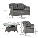 Outsunny 4 PCS Rattan Garden Furniture, Padded Cushions Conversation Sofa Set