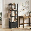 HOMCOM 4-Tier Bookshelf, Shelving Unit with Drawer, 8 Hooks, Black