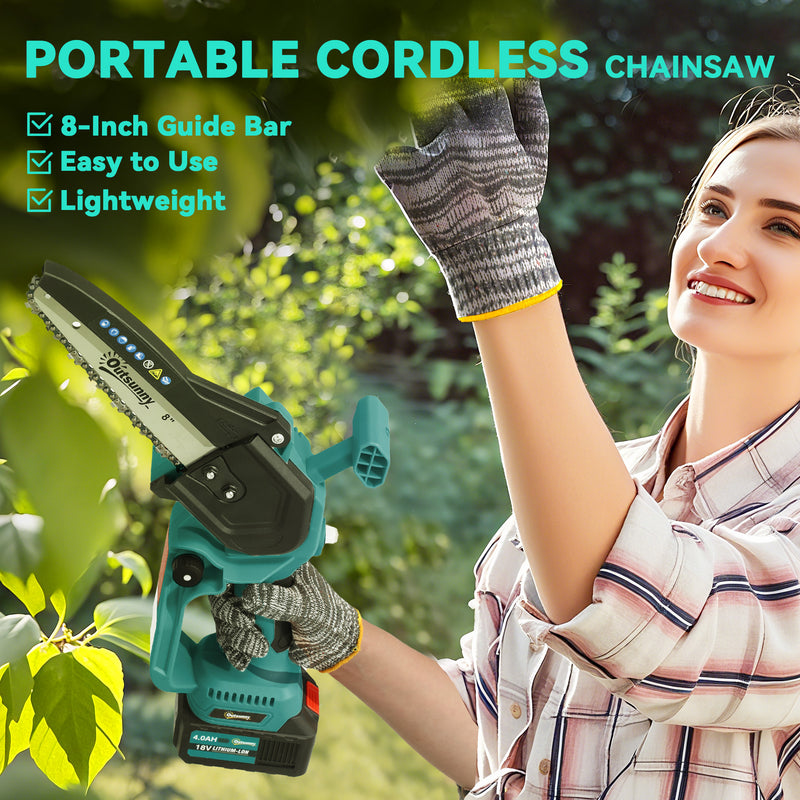 Outsunny 8 Inch Electric Chainsaw With Brushless Motor, 2 Batteries