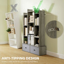 HOMCOM 12-Tier Bookshelf, Bookcase w/ 2 Folding Drawer, Graphite Wood Effect