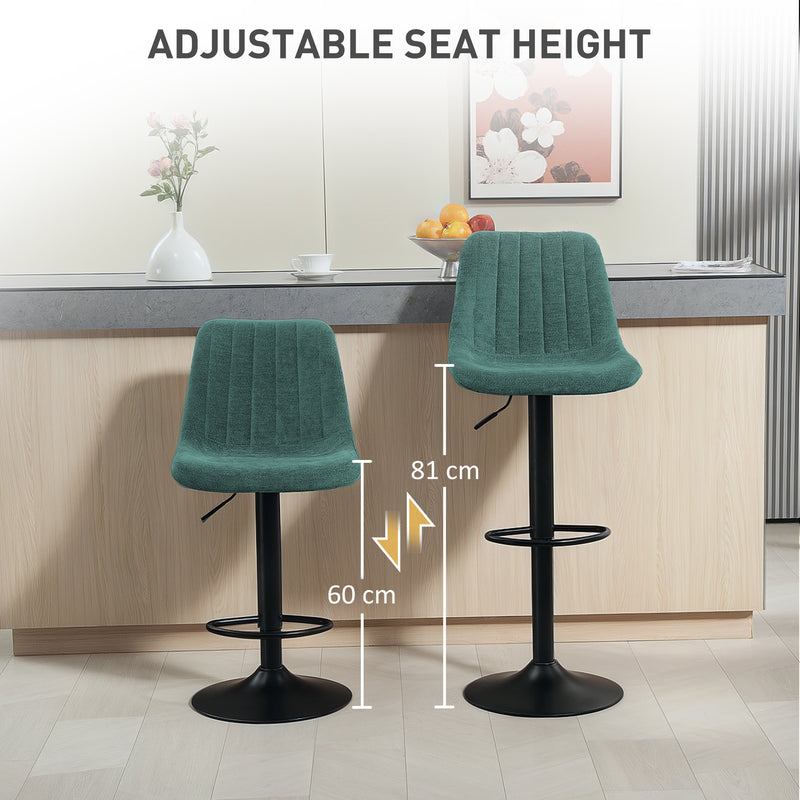 HOMCOM Bar Stools Set of 2 Adjustable Swivel Bar Chairs with Backrest