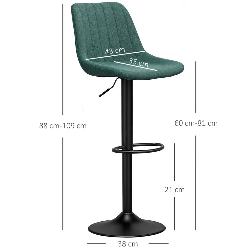 HOMCOM Bar Stools Set of 2 Adjustable Swivel Bar Chairs with Backrest