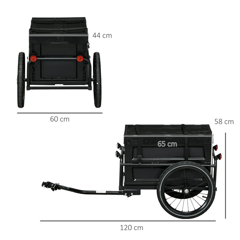 HOMCOM Bicycle Trailer with 65L Foldable Storage Box and Pneumatic Tyres, Blue