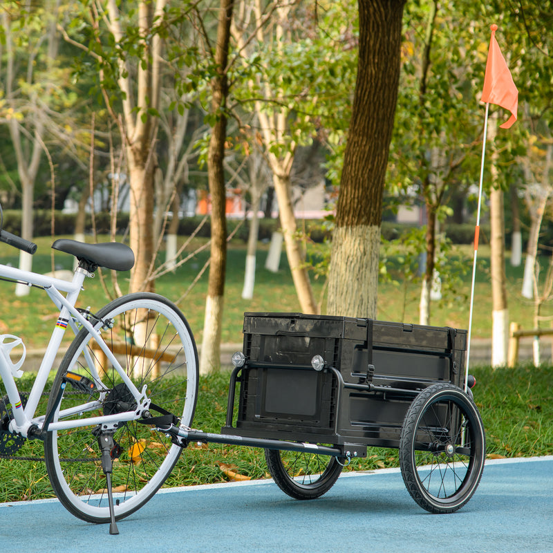 HOMCOM Bicycle Trailer with 65L Foldable Storage Box and Pneumatic Tyres, Blue