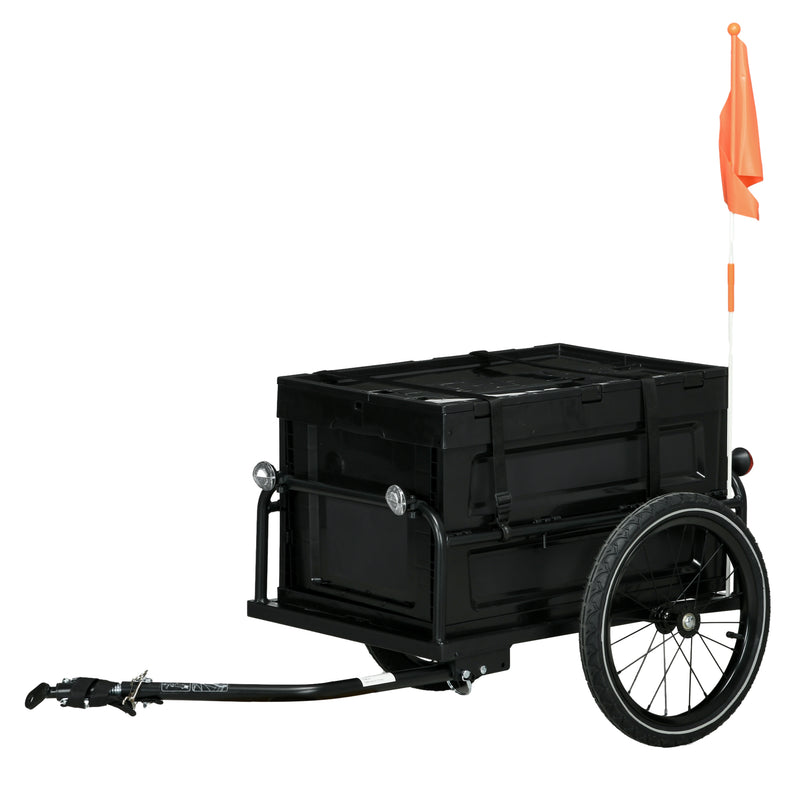 HOMCOM Bicycle Trailer with 65L Foldable Storage Box and Pneumatic Tyres, Blue