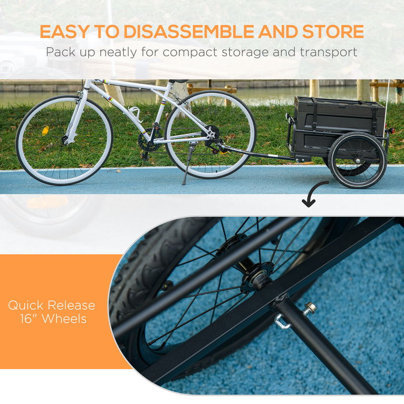 HOMCOM Bicycle Trailer with 65L Foldable Storage Box and Pneumatic Tyres, Blue